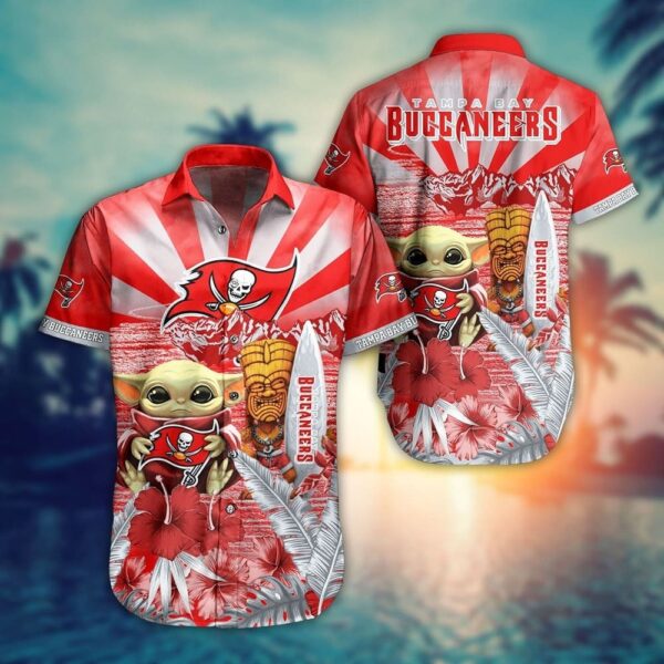 Tampa Bay Buccaneers NFL Baby Yoda Tropical Aloha Hawaiian 1