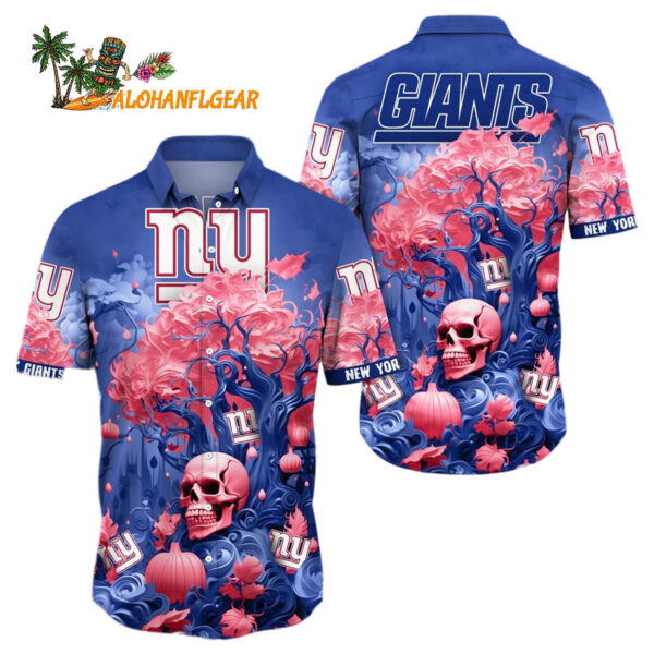 New York Giants Halloween Skull Pumpkin Hawaiian 1
