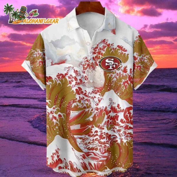 San Francisco 49ers Great Wave Hawaiian Custom Name And Number NFL Aloha 1