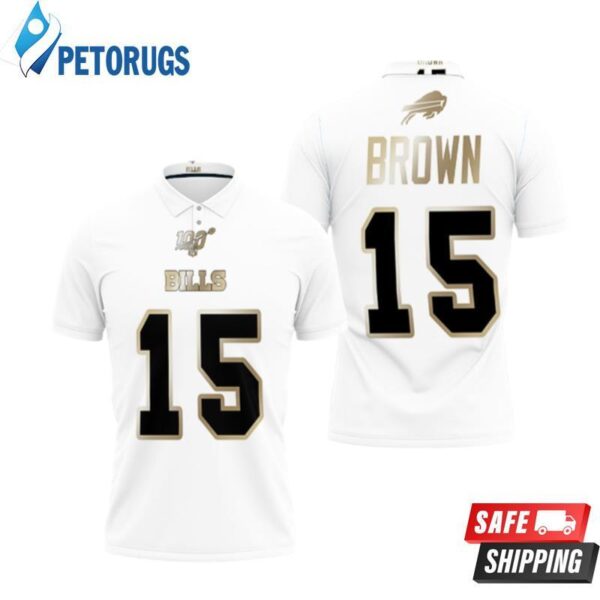Buffalo Bills John Brown 15 Nfl White 100th Season Golden Edition Style Polo 1