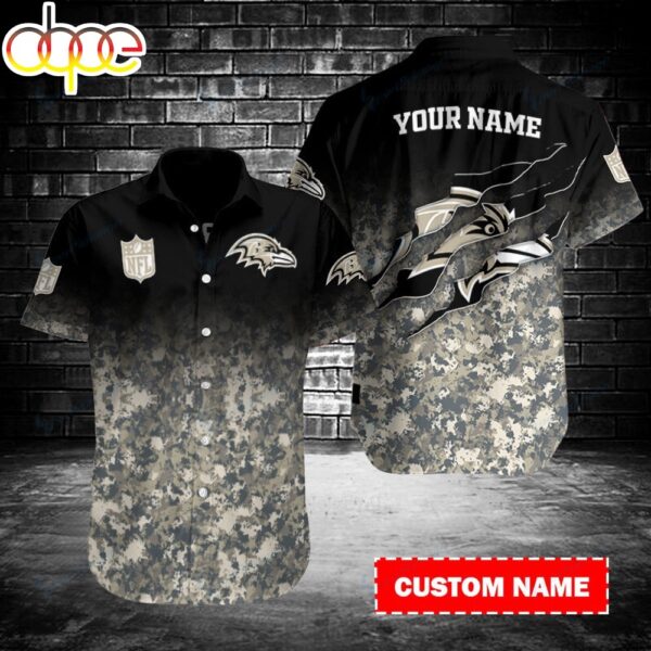 Custom Name NFL Baltimore Ravens Camo Aloha Hawaiian Shirt 1