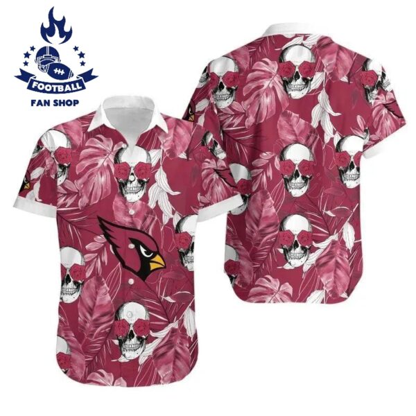 Arizona Cardinals Coconut Leaves And Skulls Hawaiian Shirt NFL Hawaiian Shirt 1
