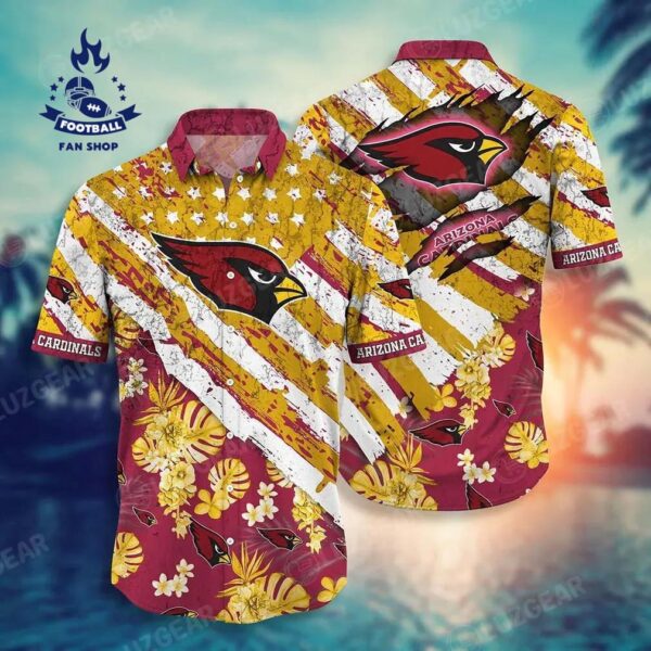 Arizona Cardinals Nfl Hawaiian Shirt Floral Printed American Flag Short Style Hot Trending Summer NFL Hawaiian Shirt 1