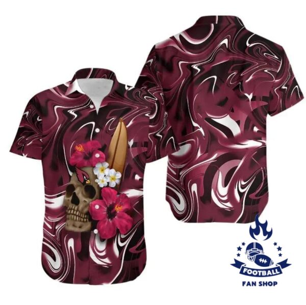 Arizona Cardinals Skull And Hibiscus Flower Nfl Gift For Fan Hawaii Shirt And Shorts Summer Collection