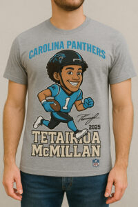 Carolina Panthers NFL Football Tetairoa McMillan Caricature Signature 2025 TShirt 2 Carolina Panthers NFL Football Tetairoa McMillan Caricature Signature 2025 TShirt
