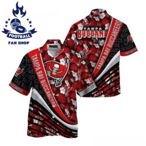 Tampa Bay Buccaneers Tropical Leaves Hawaiian Shirt