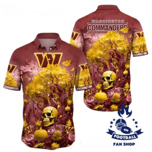 Washington Commanders Halloween Skull Pumpkin Hawaiian Shirt