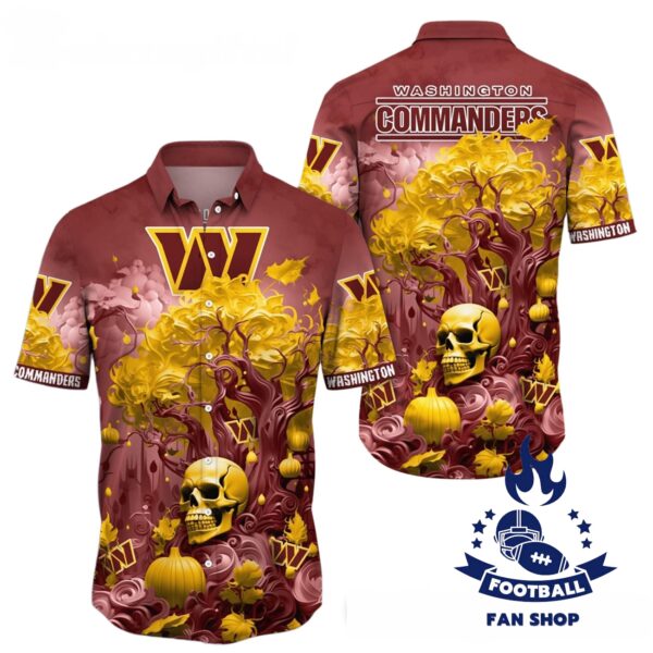 Washington Commanders Halloween Skull Pumpkin Hawaiian Shirt