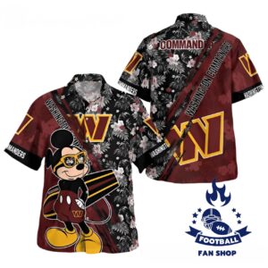 Washington Commanders Logo And Mickey Mouse Hawaiian Shirt