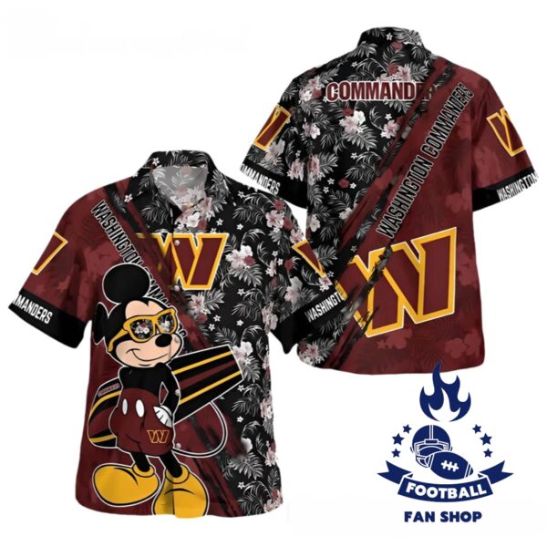 Washington Commanders Logo And Mickey Mouse Hawaiian Shirt