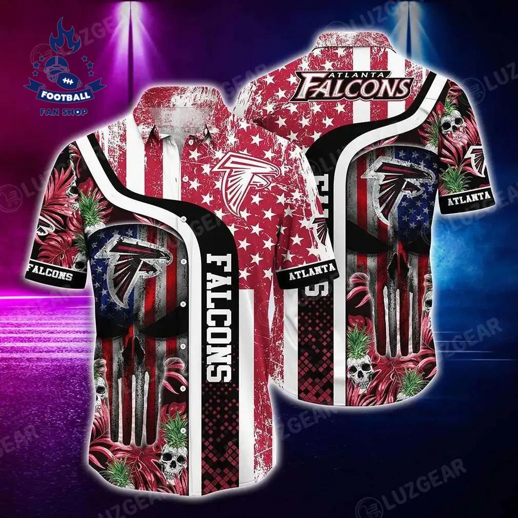 Atlanta Falcons Nfl Hawaiian Shirt Graphic Tropical Patterns Skull Punisher 3D Printed Best Gift For Fans