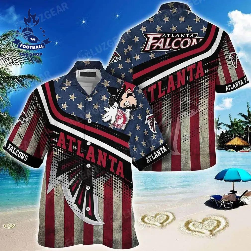 Atlanta Falcons Nfl Hawaiian Shirt Mickey Graphic American Flag Printed 3D Shirt Best Gift For Fans