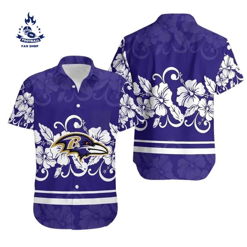 baltimore ravens hibiscus flowers hawaii shirt summer collection nfl hawaiian shirt qy50h