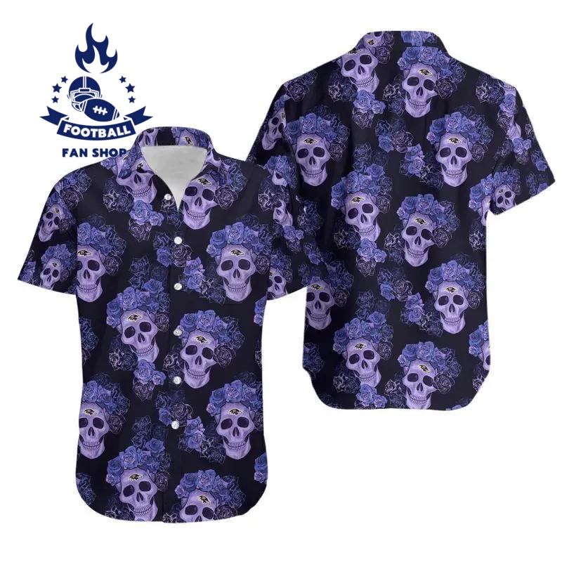 baltimore ravens mystery skull and flower hawaii shirt summer collection nfl hawaiian shirt vo8z1