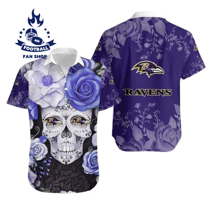 Baltimore Ravens Skull Nfl Gift For Fan Hawaiian Graphic Print Hawaiian Shirt