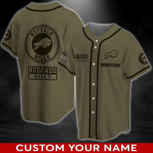 Buffalo Bills NFL Personalized Baseball Jersey Army Style 1