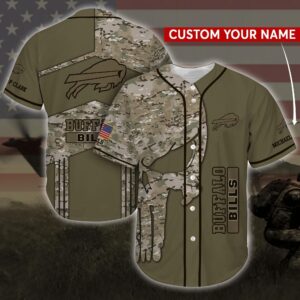 Buffalo Bills NFL Personalized Baseball Jersey Shirt Camo Skull