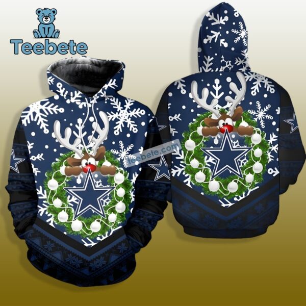 Christmas Wreath Dallas Cowboys Blue 3D Youth Hoodie 1