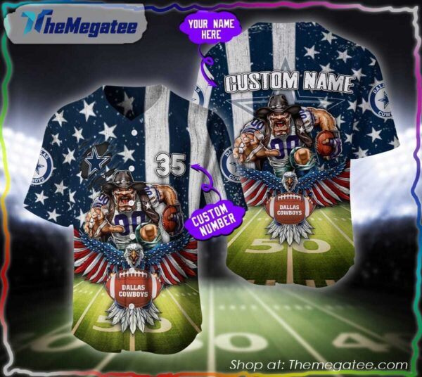 Dallas Cowboys Bald Eagle American Flag Baseball Jersey 1