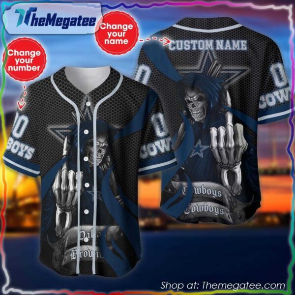 Dallas Cowboys Death Design 3D Baseball Jersey 1