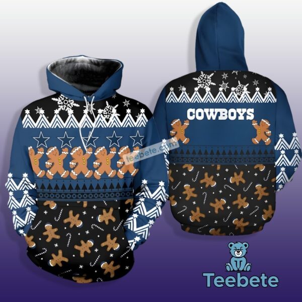 Dallas Cowboys Gingerbread Christmas Blue Black 3D Hoodie 1