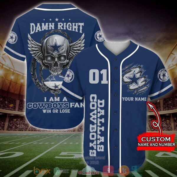 Dallas Cowboys Nfl Wings Skull Baseball Jersey 1