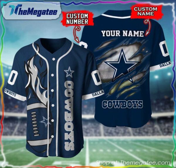 Dallas Cowboys Scartch Design NFL 3D Baseball Jersey 1