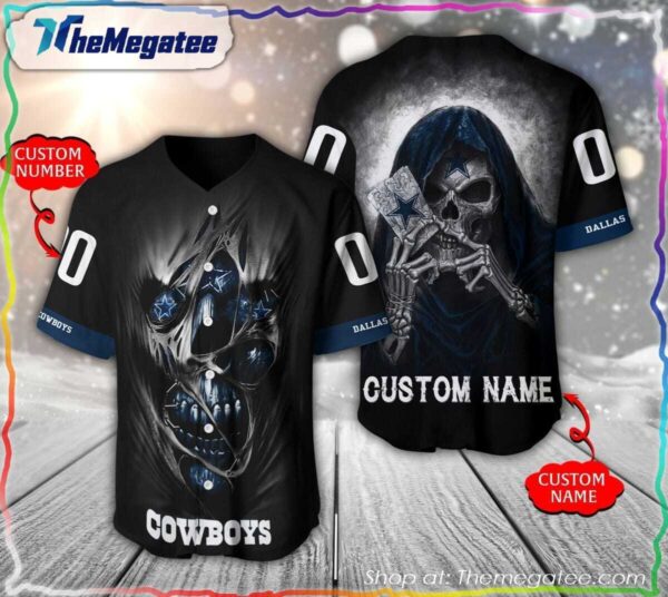 Dallas Cowboys Skull All Over Printed Baseball Jersey 1