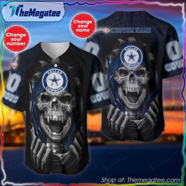 Dallas Cowboys Skull Design Baseball Jersey Style 1