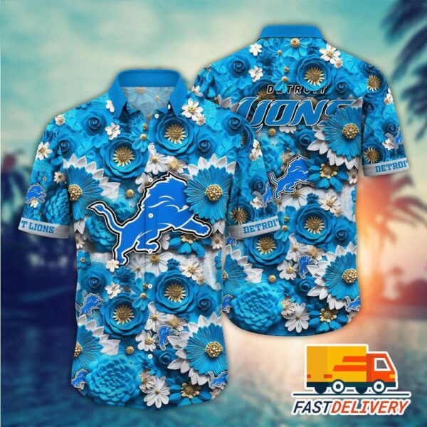 Detroit Lions Blue Blossom Floral Hawaiian 1