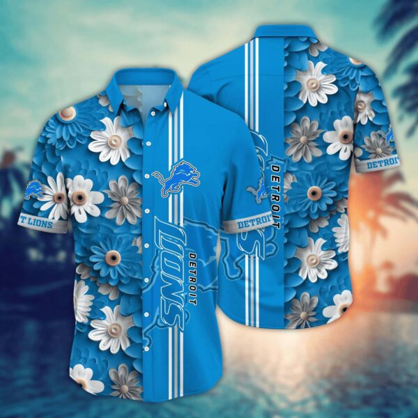 Detroit Lions Floral Stripes Hawaiian 1