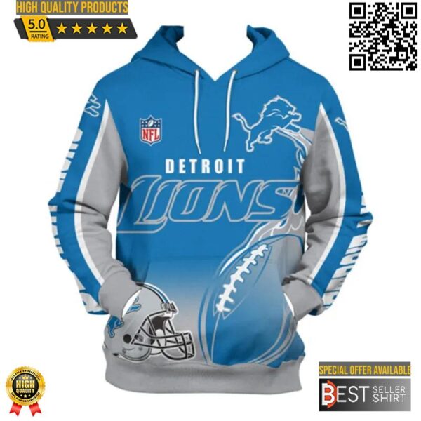 Detroit Lions Football Logo 3D Hoodie Flame Balls Nfl 3D 1