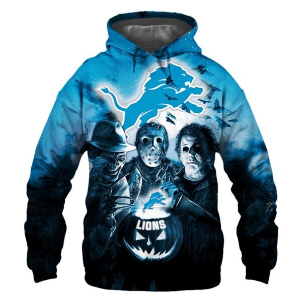 Detroit Lions Hoodie 3D Halloween Horror Night Gift for Fans 1