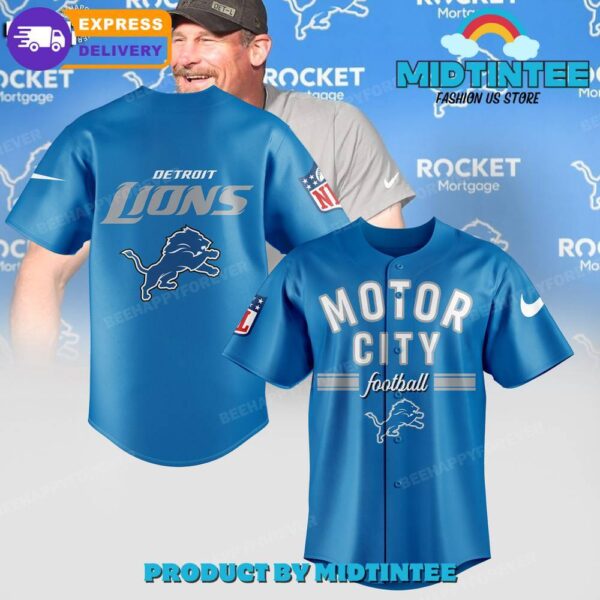 Detroit Lions Motor City Football Blue Baseball Jersey 1