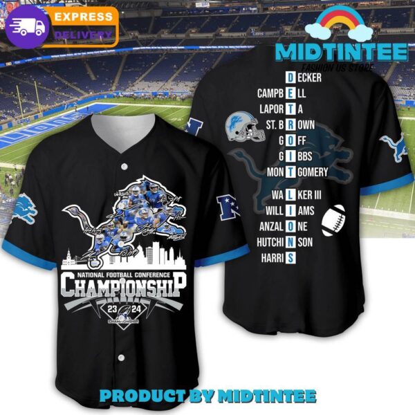 Detroit Lions NFC Championship 2025 Black Baseball Jersey 1