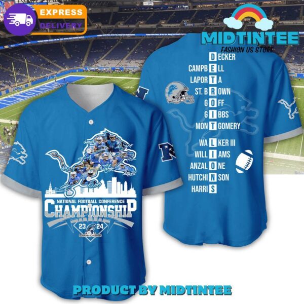 Detroit Lions NFC Championship 2025 Blue Baseball Jersey 1