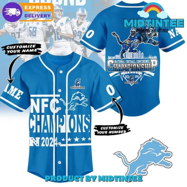 Detroit Lions NFC Champs 2025 Custom Name Baseball Jersey 1