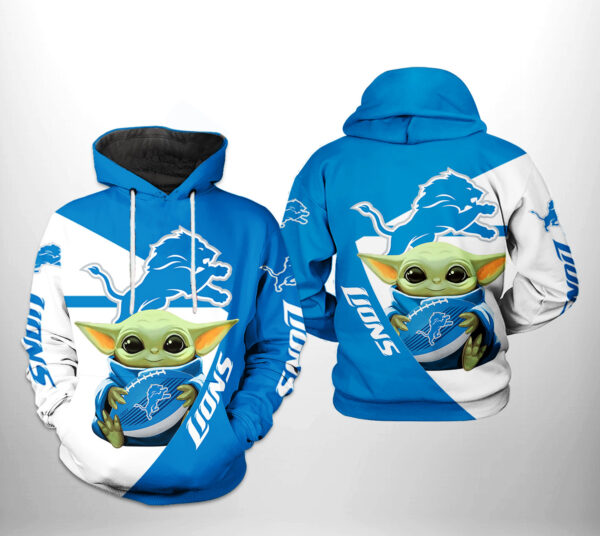 Detroit Lions NFL Baby Yoda Team 3D Hoodie 1