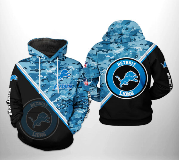 Detroit Lions NFL Camo Team 3D Hoodie