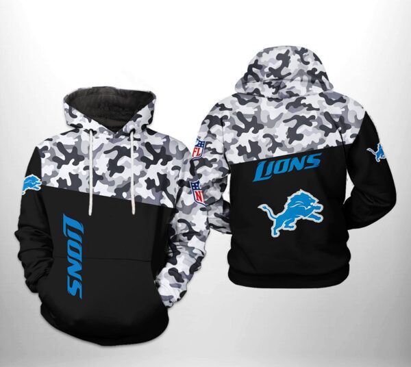 Detroit Lions NFL Camo Veteran Team 3D Hoodie 1