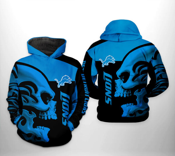 Detroit Lions NFL Skull 3D Hoodie 1