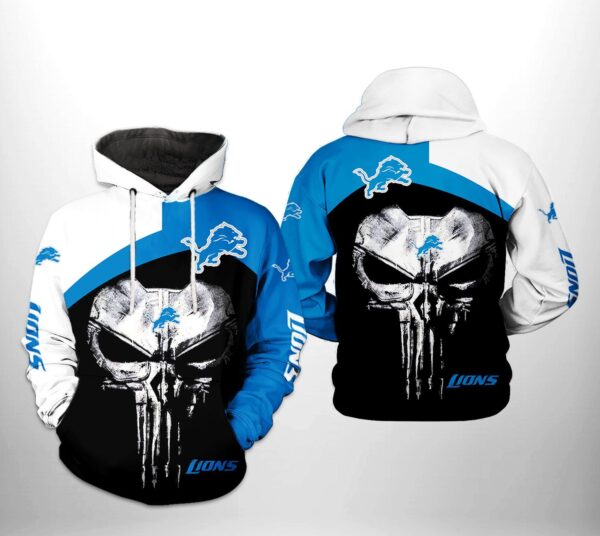 Detroit Lions NFL Skull Punisher Team 3D Hoodie 1