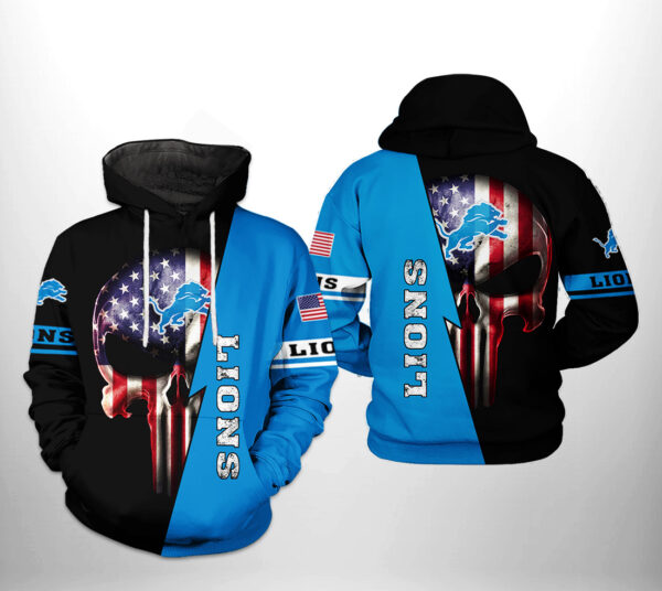 Detroit Lions NFL US Flag Skull Team 3D Hoodie 1