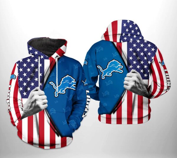 Detroit Lions NFL US Flag Team 3D Hoodie 1