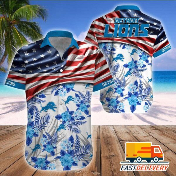 Detroit Lions Stars Stripes Floral Hawaiian 1