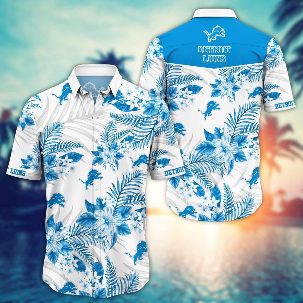 Detroit Lions White Tropics Hawaiian Shirt