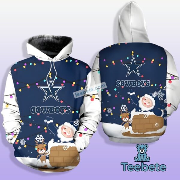 Santa Claus Reindeer Christmas Dallas Cowboys Blue White 3D Hoodie 1