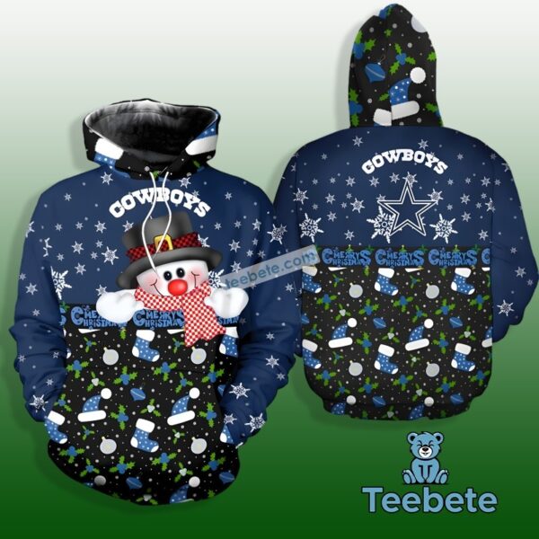 Snowman Christmas Dallas Cowboys Blue Mens 3D Hoodies 1