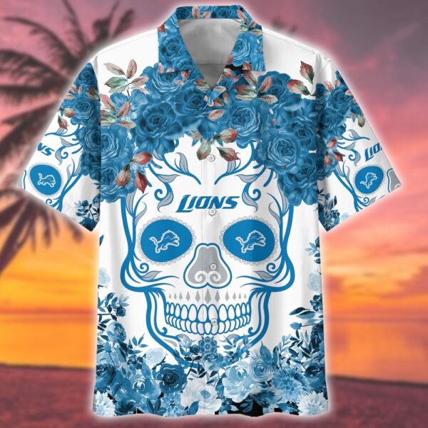 Detroit Lions NFL Flower Skull Hawaiian shirt 1