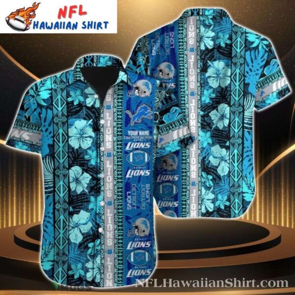 Detroit Lions Tribal Blue Floral Custom Hawaiian 1